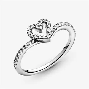 Pandora Sparkling Wishbone Heart Ring - Sterling Silver / Cubic Zirconia - Sz. 50