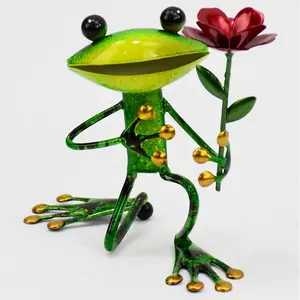 Melbourne Metal Frog with a Flower Decorative Statue