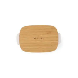 KitchenAid Stoneware Rectangular Dish with Bamboo Lid Pistachio / 32cm