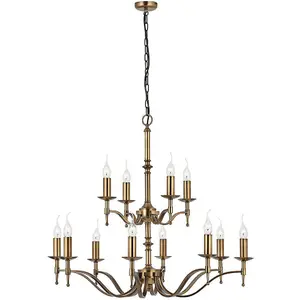 Avery Ceiling Pendant Chandelier Light 12 Lamp Antique Brass Curved Candelabra