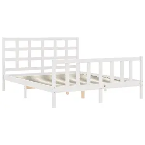 Berkfield Bed Frame with Headboard White King Size Solid Wood