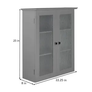 Teamson Home Wall Mounted Bathroom Cabinet with 2 Textured Glass Doors, Bathroom Storage, Grey