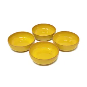 Selena Glazed Hand Dipped Kitchen Dining Set of 4 Small Bowls Yellow (Diam) 10cm