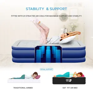 Get Fit Air Bed With Built In Electric Pump - Single Size Blow Up Bed Free Pillow - Elevated Inflatable Air Mattress - Navy/White