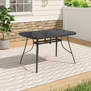 Black Rectangular Garden Tempered Glass Marble Coffee Table with Umbrella Hole 120cm