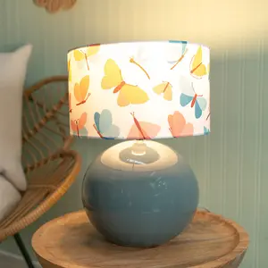 ValueLights Bosco Eucalyptus Ceramic Table Lamp with Butterfly Drum Shade - LED Bulb Included