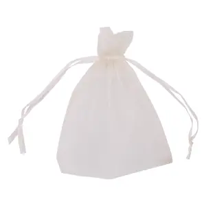 Neel Blue Pack of 100 Organza Bags, 7cm x 9cm Gift Bags Sheer Drawstring Pouches, Ivory