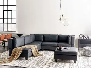 Corner Sofa with Ottoman UNSTAD Black Right Hand