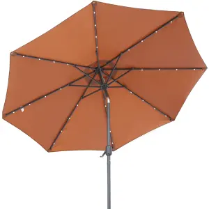 SunDaze 2.7M Coffee Garden Parasol with Solar LED Lights and Crank Tilt Mechanism Outdoor Patio Umbrella