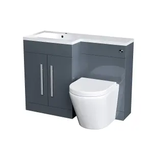 Nes Home 1100mm LH Freestanding Grey Vanity with BTW Rimless Toilet, WC & Basin