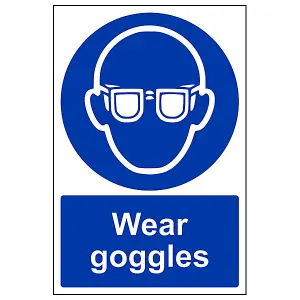 Wear Goggles Mandatory PPE Safety Sign - Rigid Plastic 300x400mm (x3)