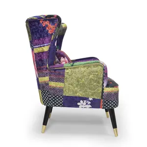 Fabric Patchwork Victoria Accent Wingback Chair