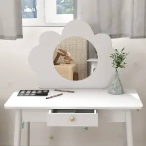 AIYAPLAY Kids Dressing Table with Mirror and Stool, Drawer, Cloud Design