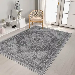 Vernal Aurelia Grey Machine Washable Non-Slip Area Rug for Living Room, Bedroom, Dining Room, Hallway, Kitchen, 120 cm X 180 cm