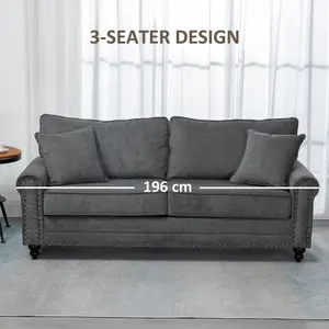 HOMCOM Fabric Sofa 3 Seater Sofa for Living Room w/ Throw Pillow Grey