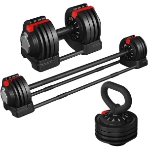 Yaheetech 3-in-1 24KG Quick-Adjust Dumbbell Weight Set with Anti Slip Handle