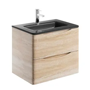 Eden 600mm Wall Hung Vanity Unit in Light Oak & Grey Glass Basin