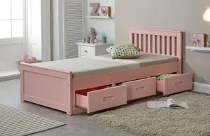 Mission Solid Wooden Storage Bed Frame 3ft Single - Pink