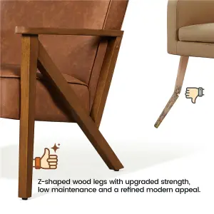 Yaheetech Light Brown Faux Leather Armchair Lounge Chair with Z-shaped Wood Legs