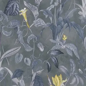 AS Creation Tropical Jungle Floral Textured Wallpaper Grey Blue Yellow 37988-3