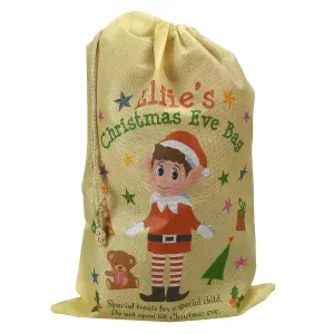 Luxury Christmas Santa Printed Jute Sack With Hang Tag Elfies Christmas Eve Bag MEDIUM 28.5 x 43.5cm AS-22340