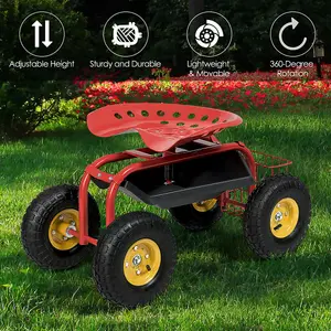 Costway 360 Swivel Rolling Gardening Cart Adjustable Height Wagon Scooter Garden Seat