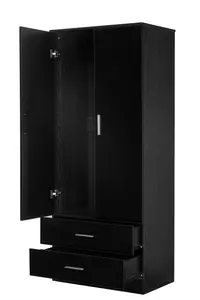 REFLECT 2 Door and 2 Drawer Combination Wardrobe in Gloss Black Door and Drawer Fronts and Black Oak Carcass