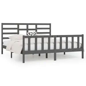 Berkfield Bed Frame Grey Solid Wood Pine 200x200 cm