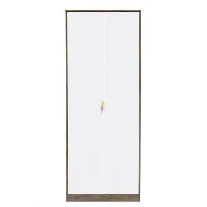 Linear Ready assembled Modern Matt white & oak Tall Double Wardrobe (H)1970mm (W)740mm (D)530mm