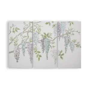 Laura Ashley Wisteria Floral Purple Canvas art, Set of 3 (H)90cm x (W)60cm