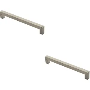 2x Square Section Bar Pull Handle 239 x 15mm 224mm Fixing Centres Satin Nickel