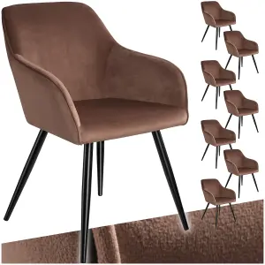 Chair Marilyn - with armrests, padded, velvet look, black steel legs - brown/black