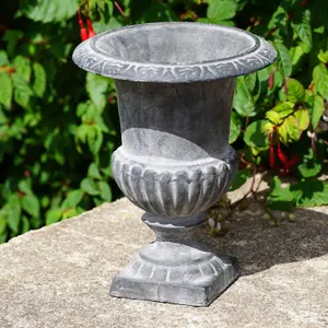 Cast Iron Urn Lead Finish Vintage Vase Ornament French Antique Garden Decor