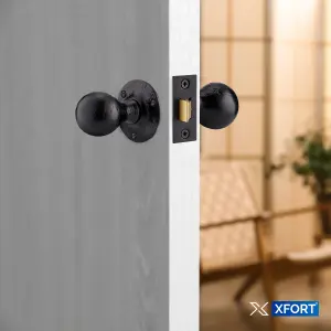 XFORT Smithy's Black Antique Mortice Door Knob Set With Hinges & Tubular Latch