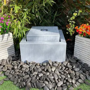 Zinc Cube Modern Metal Solar Water Feature