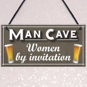 Man Cave Women Invitation Funny Door Home Bar Pub Hanging Plaque Husband Gift Sign