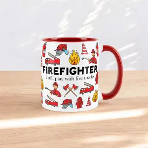 Firefighter Mug - Humourous Trades Funny Novelty Gift - Tea/Coffee Hot Drinks Red Ceramic Cup Present for Firemen/Firewomen