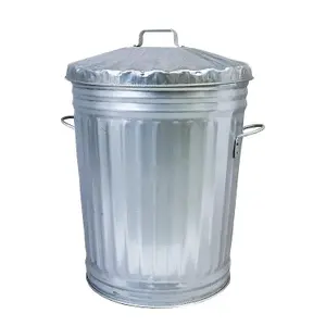 2 x 90L Galvanised Metal Home Kitchen Storage Rubbish Bin With Lid & Handles