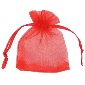 Neel Blue Pack of 100 Organza Bags, 7cm x 9cm Gift Bags Sheer Drawstring Pouches, Red