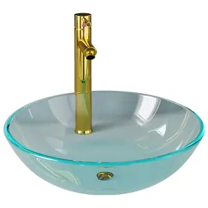 Berkfield Bathroom Sink with Tap and Push Drain Clear Tempered Glass