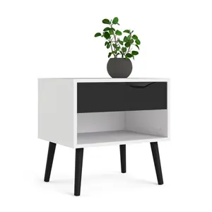 Dowler 1 Drawer Bedside Table White/Black Matte