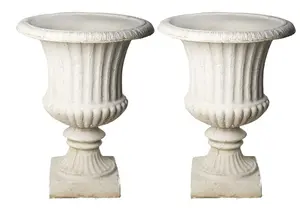 Pair of Extra Large White/cream Ancient Greek  Fluted Vase Planter Urn