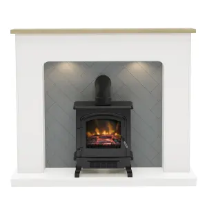 Be Modern Charing White & oak Freestanding Electric Fire suite