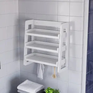 Hayle Matt White Wood Rectangular Wall-mounted Bathroom Shelf (D)20cm (H)53cm (L)20cm