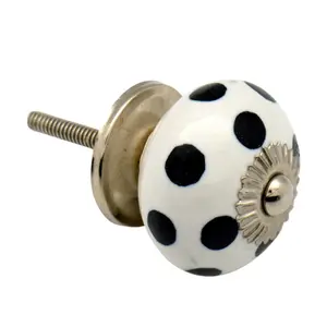 Nicola Spring - Round Ceramic Cabinet Knob - White & Black Spot