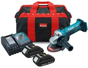 Makita DGA452 18v Cordless Li-Ion Angle Grinder + 2 x 1.5ah Batts, Charger + Bag