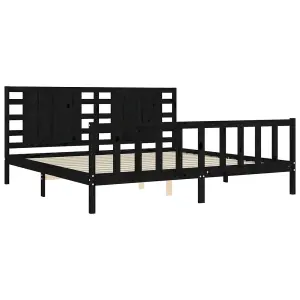 Berkfield Bed Frame with Headboard Black 200x200 cm Solid Wood