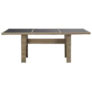 Berkfield Garden Dining Table Brown 200x100x74 cm Glass and Poly Rattan