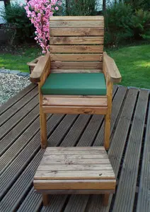 Charles Taylor Wooden Garden Chair Seat Lounger & Footstool & Green Cushion