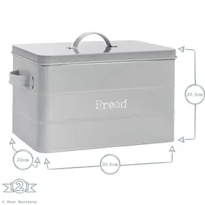 Harbour Housewares - Vintage Metal Kitchen Bread Bin - Grey